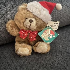 Vintage 80s Christmas Mini Teddybear~With Ear Tag~ Tush tag